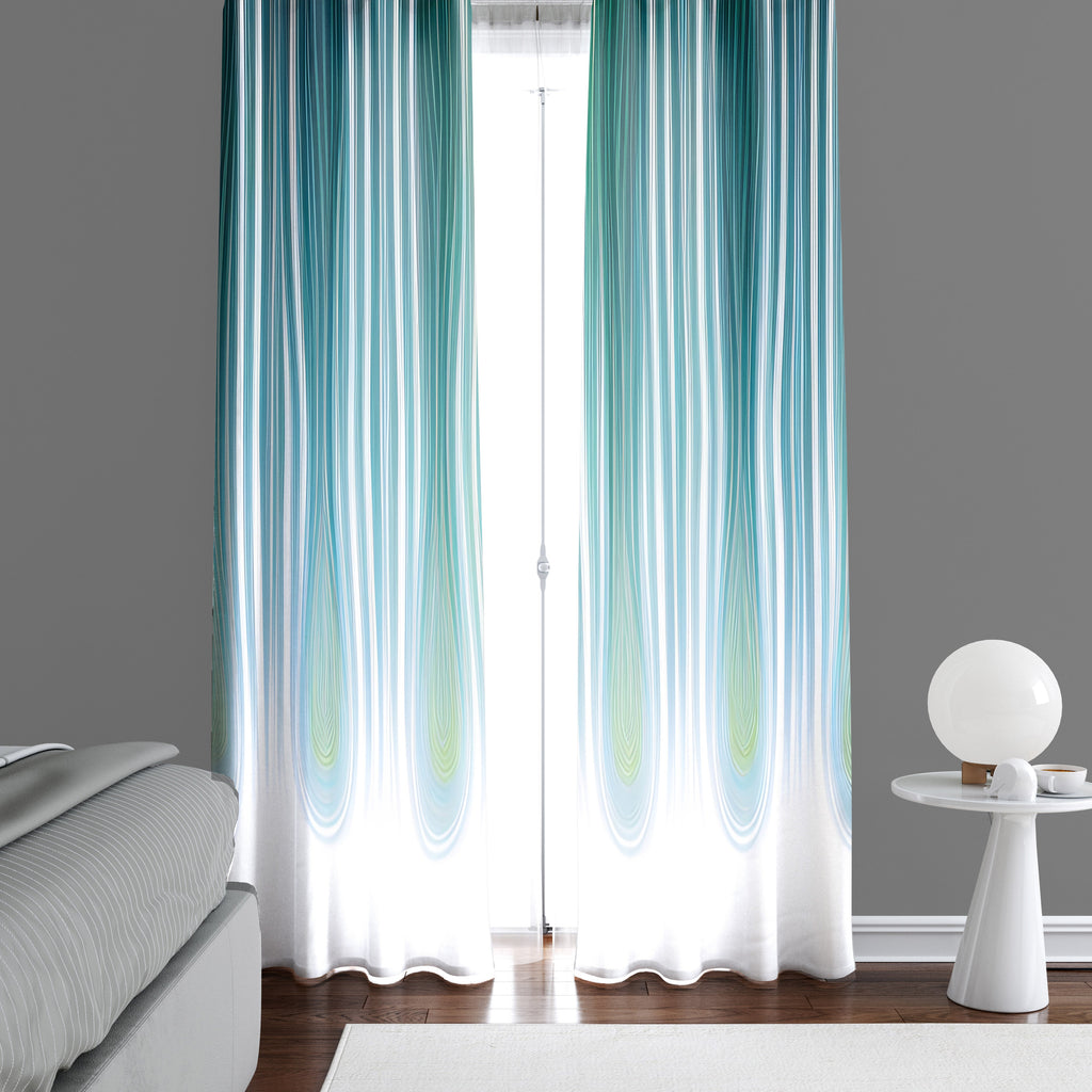Abstract Striped Window Curtains - Blue, Green and Turquoise Wavy Pattern - Deja Blue Studios