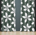 Floral Window Curtains - Green and White Chic Flower Print - Deja Blue Studios