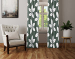 Floral Window Curtains - Green and White Chic Flower Print - Deja Blue Studios