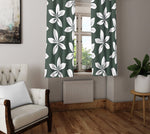 Floral Window Curtains - Green and White Chic Flower Print - Deja Blue Studios