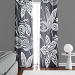 Floral Window Curtains - Dark Gray and White Bold Print - Deja Blue Studios