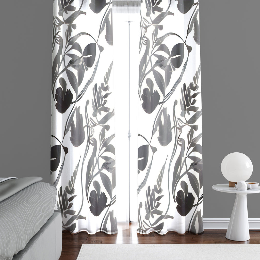 Abstract Window Curtains - Whimsical Leaf and Plant Abstract Print - Deja Blue Studios