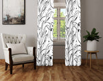 Line Art Window Curtains - Black and White Drizzle Style Vertical Leaf Pattern - Deja Blue Studios