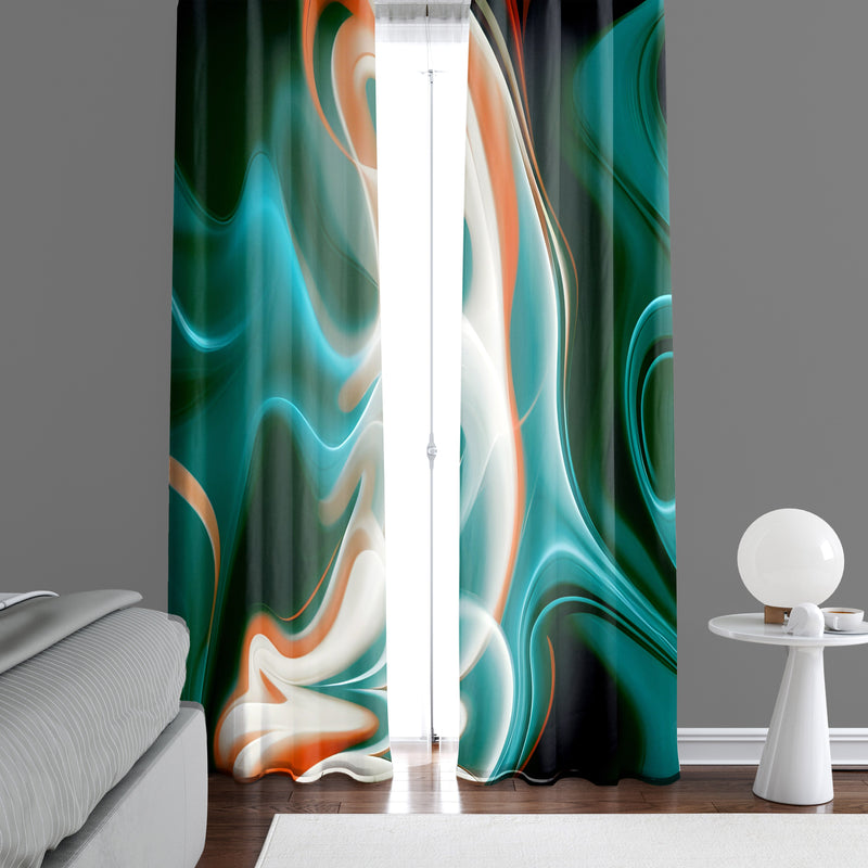 Abstract Smoke Window Curtains - Turquoise and Teal Abstract Smoke Print - Deja Blue Studios