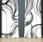 Line Art Window Curtains - Black and White Dropping Lines Smoke Swirl Print - Deja Blue Studios