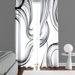 Line Art Window Curtains - Black and White Dropping Lines Smoke Swirl Print - Deja Blue Studios