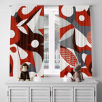 Abstract Window Curtains - Red, White and Gray Picaso-Esque Style Print - Deja Blue Studios