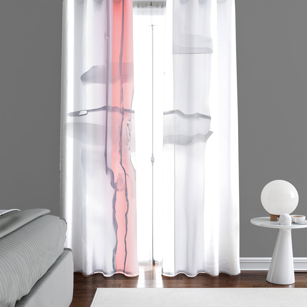 Abstract Watercolor Window Curtains - Salmon, White and Gray Vertical Stripe Print - Deja Blue Studios
