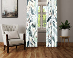 Chic Woodland Window Curtains - White, Blue and Green Whimsical Leaf and Twig Themed Print - Deja Blue Studios