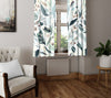 Chic Woodland Window Curtains - White, Blue and Green Whimsical Leaf and Twig Themed Print - Deja Blue Studios