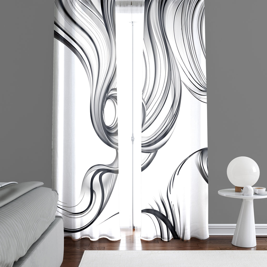 Line Art Window Curtains - Black and White Thick Dropping Lines Print - Deja Blue Studios