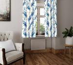 Country Style Window Curtains - Chic White and Blue Leaf Pattern Print - Deja Blue Studios