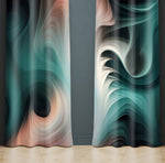 Abstract Smoke Window Curtains - Turquoise, Pink and Black Swirl Pattern - Deja Blue Studios