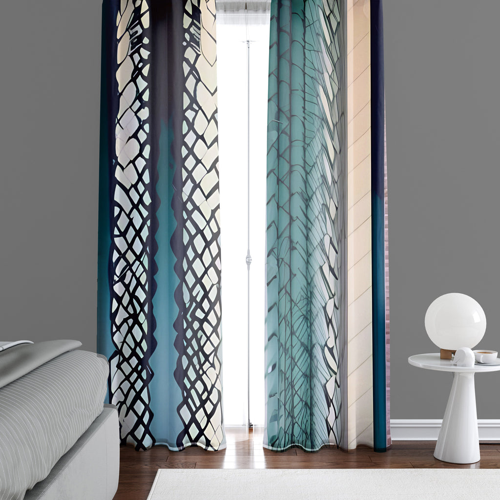 Abstract striped Window Curtains - Green, Blue and Beige Watercolor Marker Stripes - Deja Blue Studios