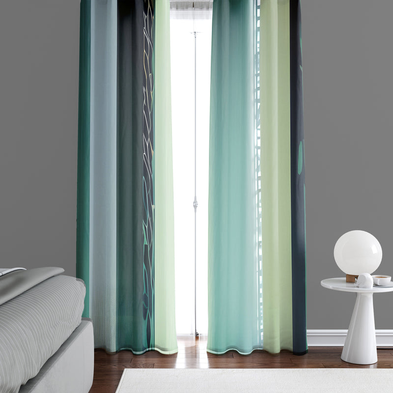 Abstract Striped Window Curtains - Shades of Green Striped Pattern - Deja Blue Studios