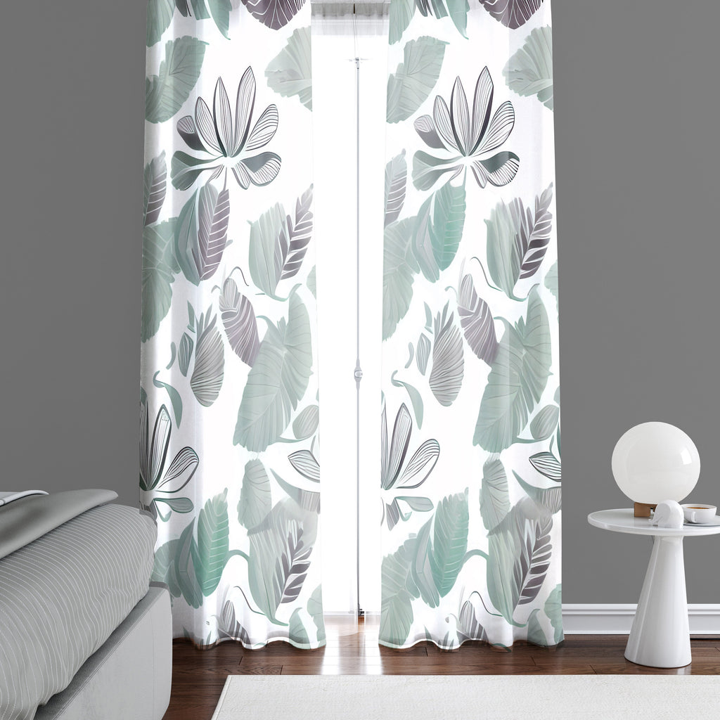 Chic Window Curtains - Green and Purple Abstract Leaf Style Print - Deja Blue Studios