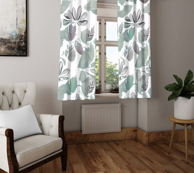 Chic Window Curtains - Green and Purple Abstract Leaf Style Print - Deja Blue Studios