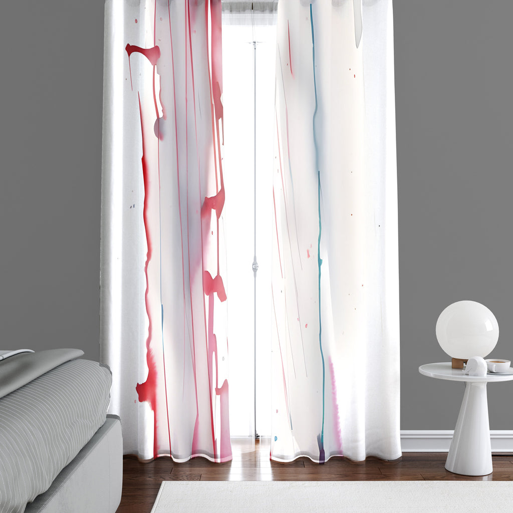 Abstract Splatter Window Curtains - Red and White Watercolor Splatter Stripes - Deja Blue Studios