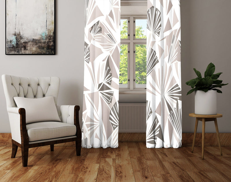 Abstract Art Deco Window Curtains - Blush, Gray and White Fanned Shape Style Print - Deja Blue Studios