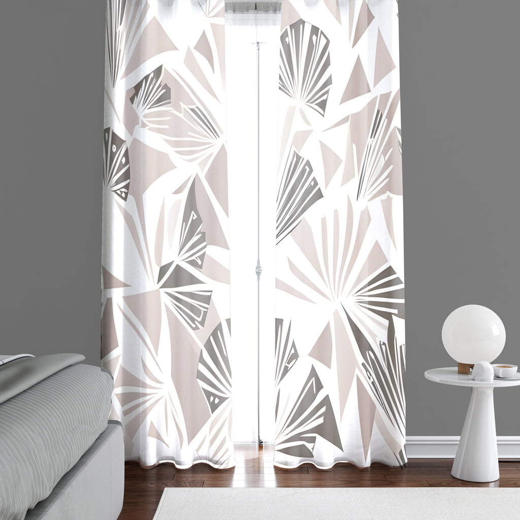 Abstract Art Deco Window Curtains - Blush, Gray and White Fanned Shape Style Print - Deja Blue Studios