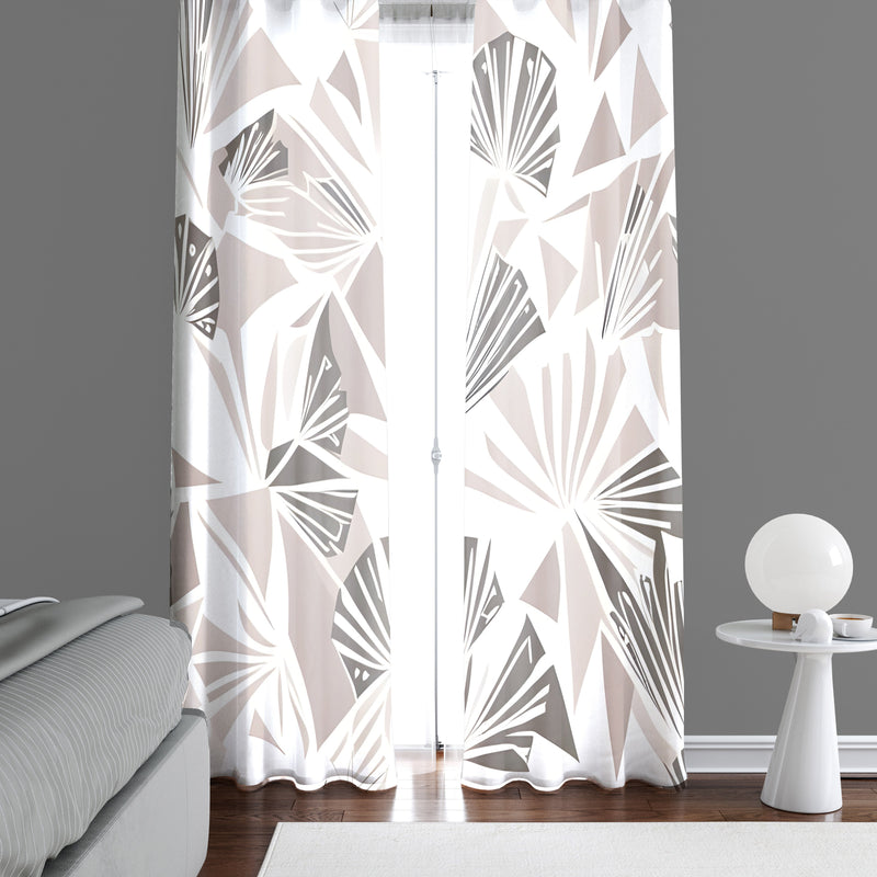 Abstract Art Deco Window Curtains - Blush, Gray and White Fanned Shape Style Print - Deja Blue Studios