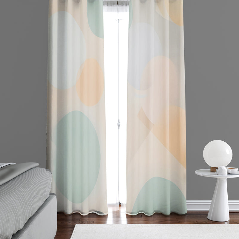 Calming Shapes Window Curtains - Green, Brown and Orange Abstract Circles - Deja Blue Studios