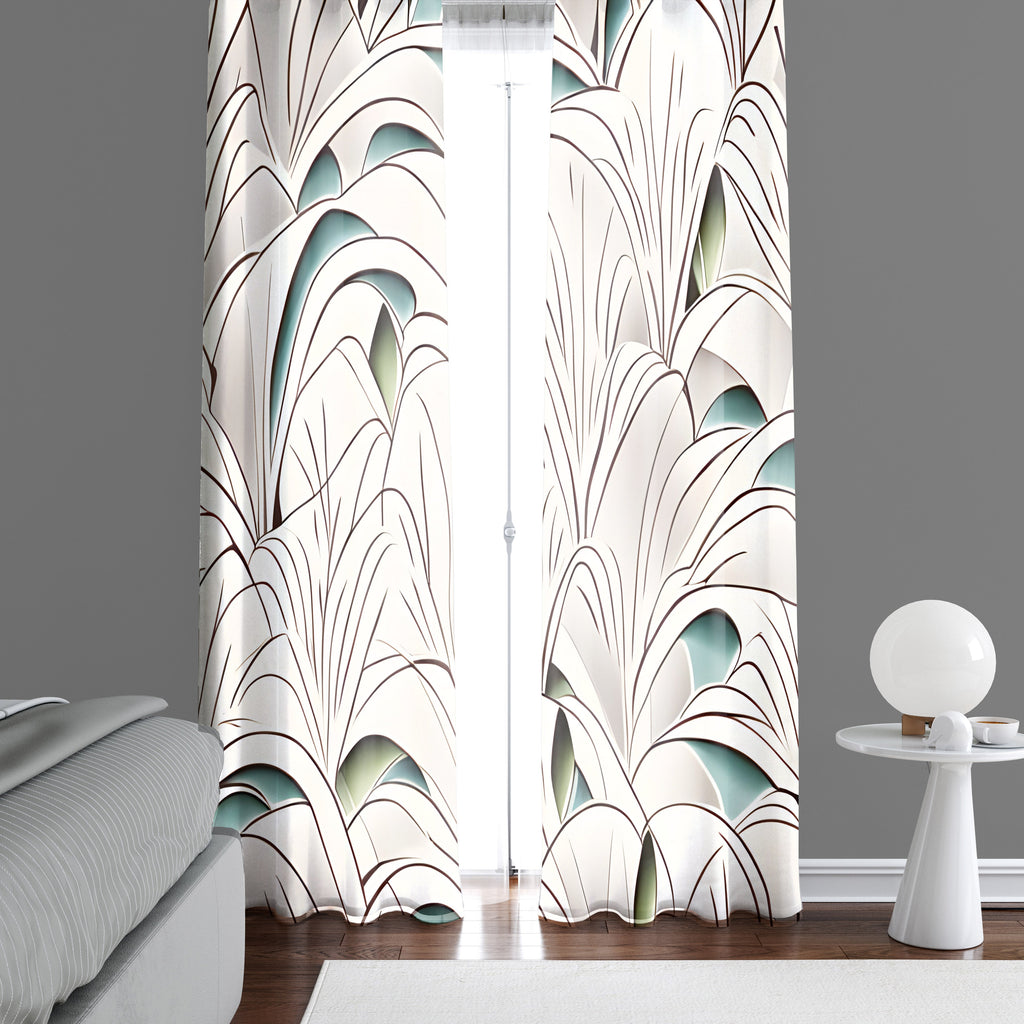 Abstract Art Deco Window Curtains - Splashes of Blue Line Style Pattern - Deja Blue Studios