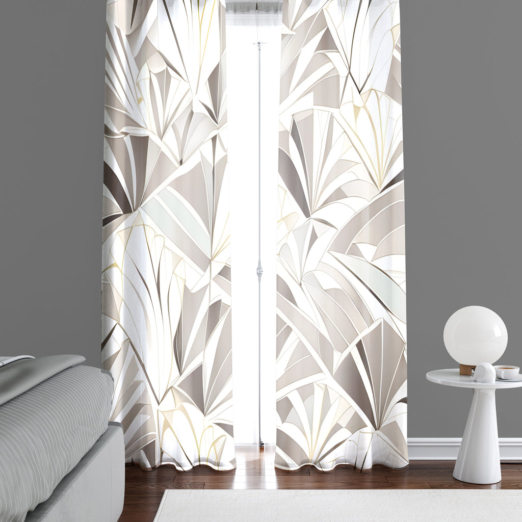 Abstract Art Deco Window Curtains - Brown and Beige Fanned Shape Design - Deja Blue Studios