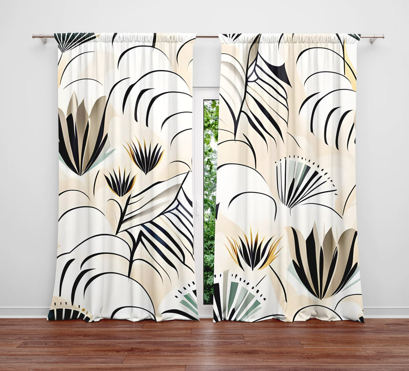 Mid Century Style Window Curtains - Pale Yellow , Black and White ...