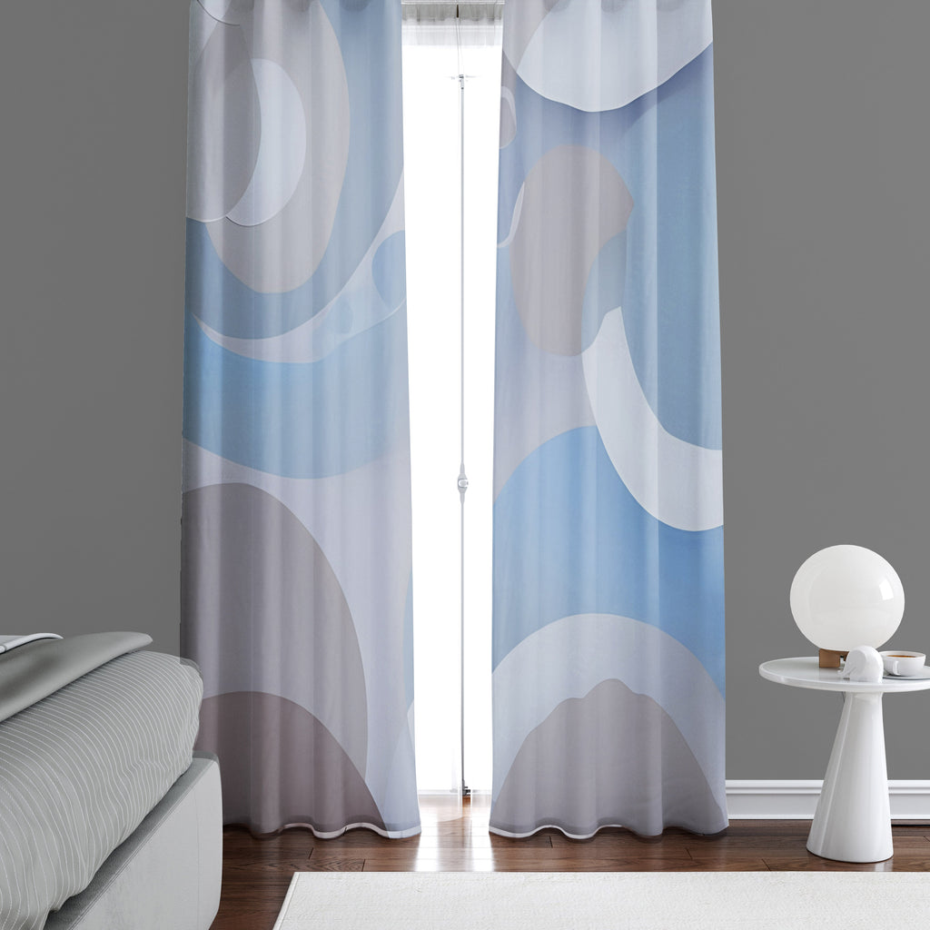 Abstract Window Curtains - Abstract Smears and Shapes in Blue and Brown - Deja Blue Studios
