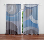 Abstract Window Curtains - Abstract Smears and Shapes in Blue and Brown - Deja Blue Studios
