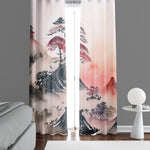 Abstract Window Curtain - Red and Black Bonsai Tree Landscape - Deja Blue Studios