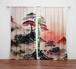 Abstract Window Curtain - Red and Black Bonsai Tree Landscape - Deja Blue Studios