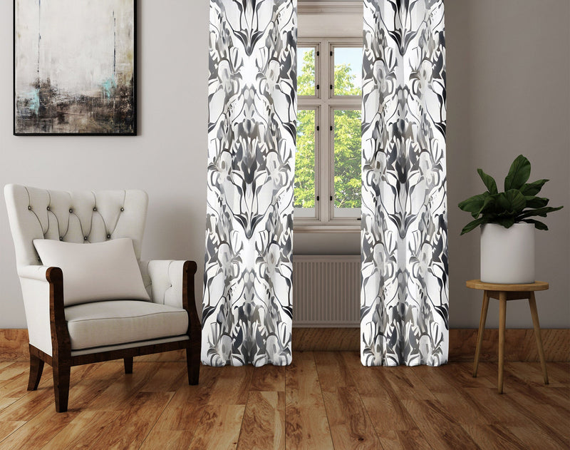 Abstract Window Curtain - Gray and White Demask - Deja Blue Studios