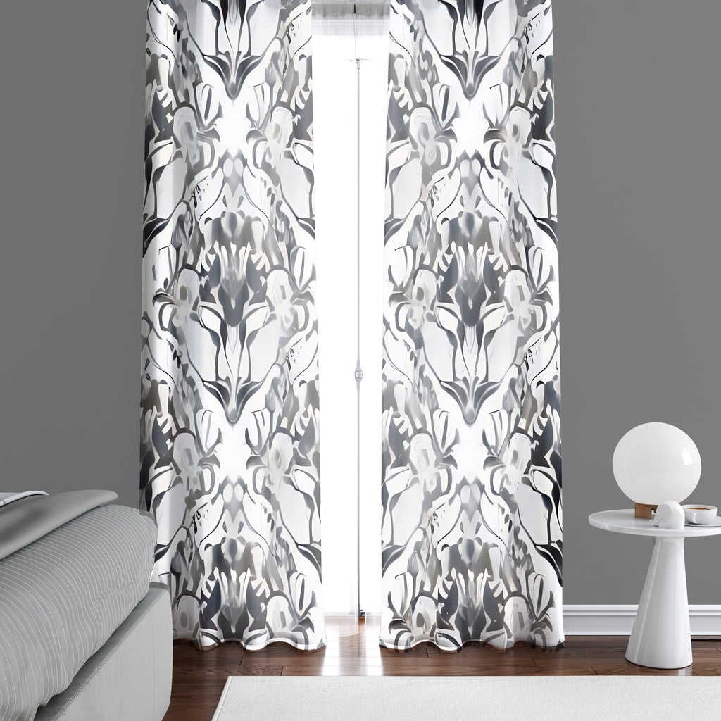 Abstract Window Curtain - Gray and White Demask - Deja Blue Studios