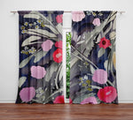 Floral Window Curtain - Abstract Pink and Gray Flowers - Deja Blue Studios