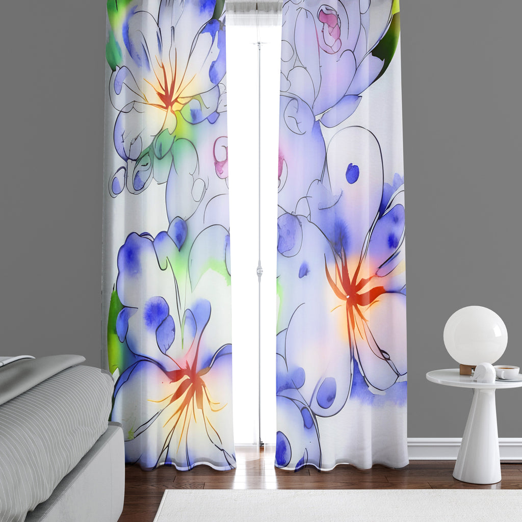 Floral Window Curtain - Purple Watercolor Florals - Deja Blue Studios