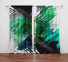 Abstract Window Curtain - Green, Blue, and Black Paint Swipes - Deja Blue Studios