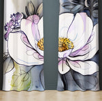 Floral Window Curtain - Gray and Purple Peony - Deja Blue Studios