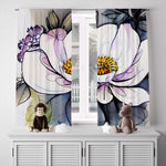 Floral Window Curtain - Gray and Purple Peony - Deja Blue Studios