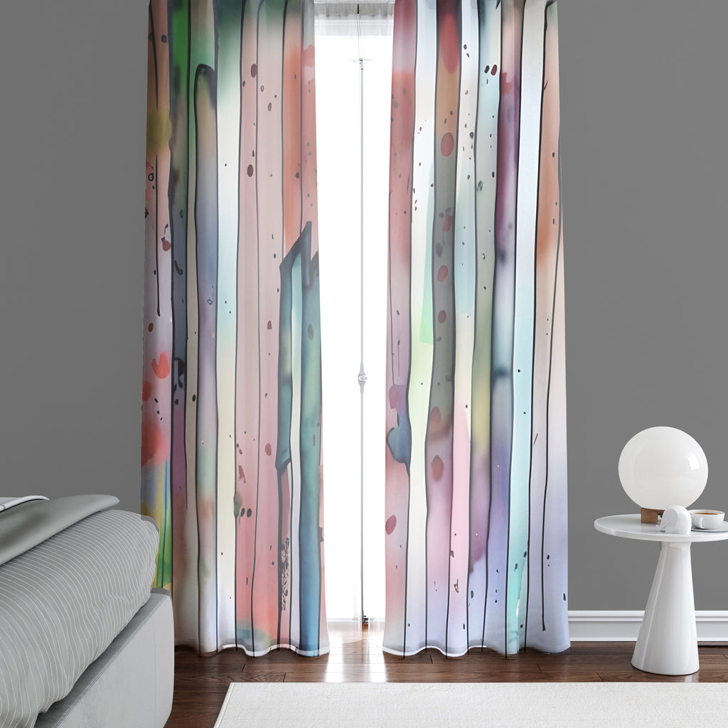 Abstract Window Curtain - Watercolor Rainbow Stripes - Deja Blue Studios