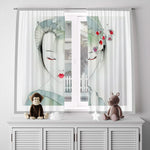 Abstract Window Curtain - Watercolor Geisha Portrait - Deja Blue Studios