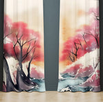 Abstract Window Curtain - Watercolor Red and Gold Autumn - Deja Blue Studios