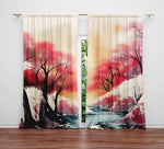 Abstract Window Curtain - Watercolor Red and Gold Autumn - Deja Blue Studios