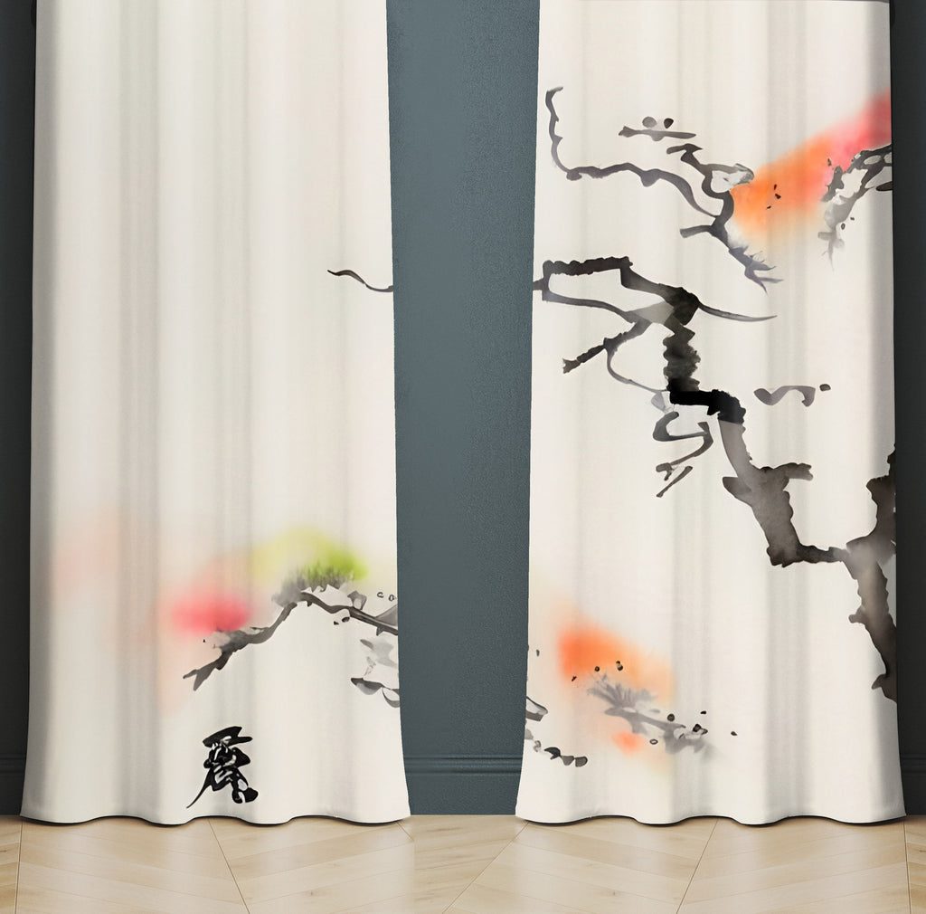 Watercolor Window Curtain - Abstract Rainbow Bonsai - Deja Blue Studios