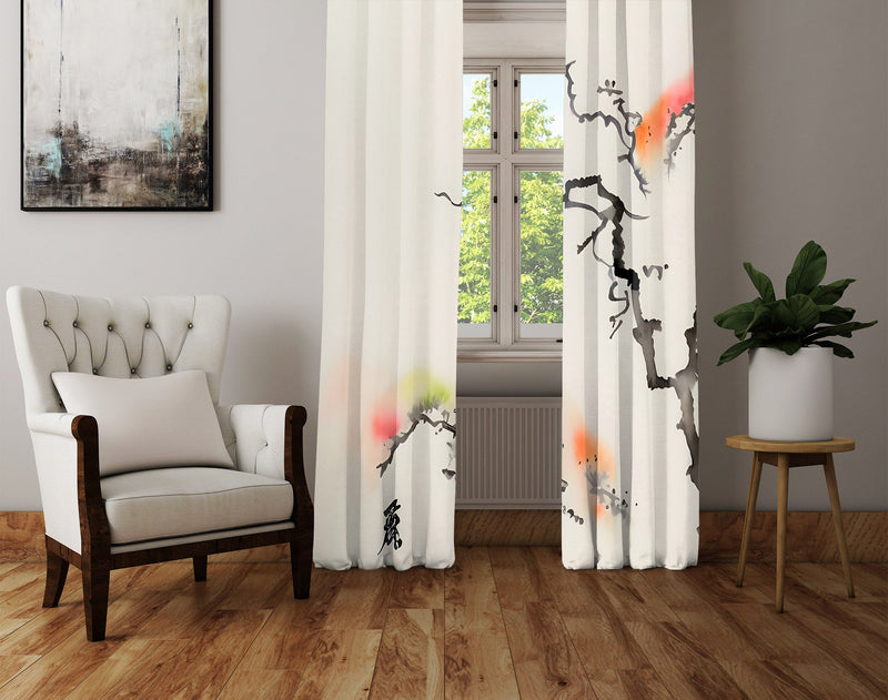 Watercolor Window Curtain - Abstract Rainbow Bonsai - Deja Blue Studios