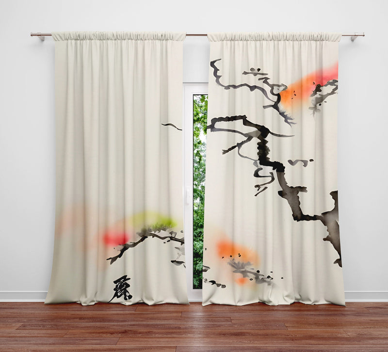 Watercolor Window Curtain - Abstract Rainbow Bonsai - Deja Blue Studios