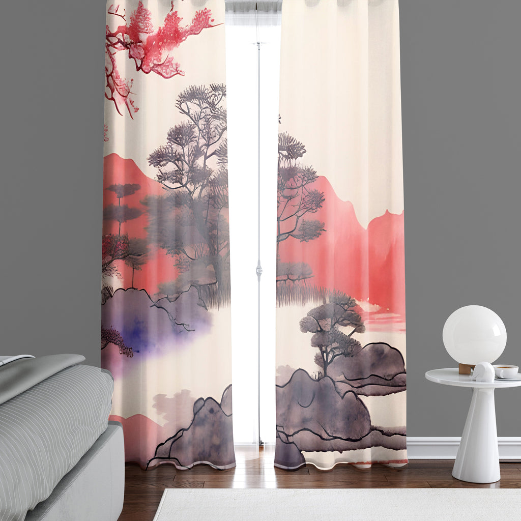 Abstract Window Curtain - Sunset Bonsai Landscape - Deja Blue Studios