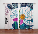 Floral Window Curtain - Blue and Pink Daisies - Deja Blue Studios