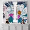 Floral Window Curtain - Blue and Pink Daisies - Deja Blue Studios